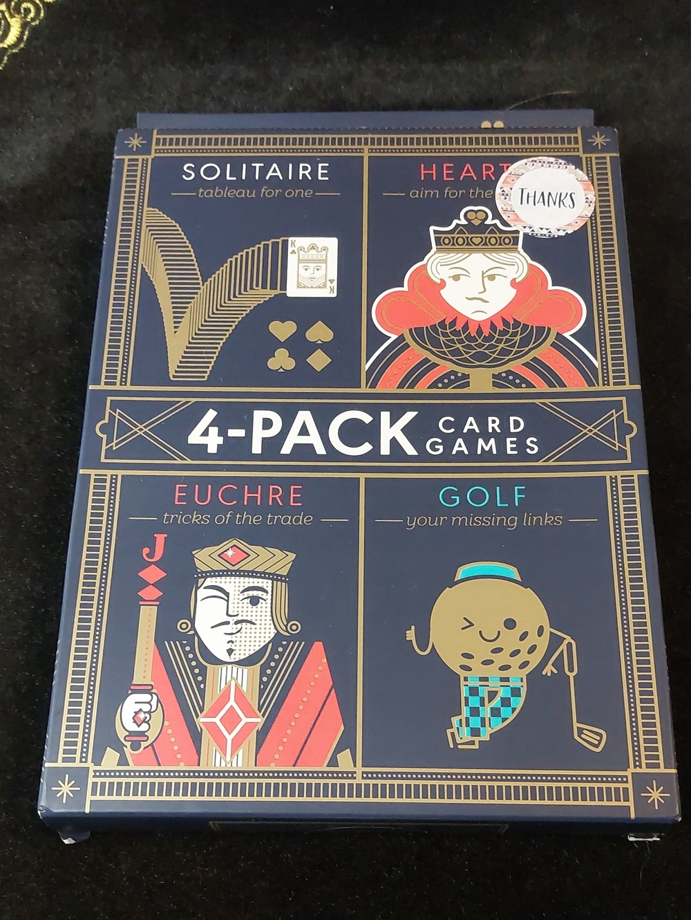 New Buffalo Games 4-Pack Card Games Set Solitaire Hearts Euchre Golf